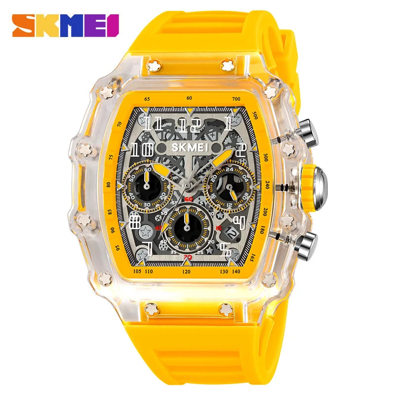 Reloj deportivo de cuarzo de moda SKMEI 2305 para hombre, cronógrafo impermeable, calendario, caja transparente, reloj de negocios para hombre