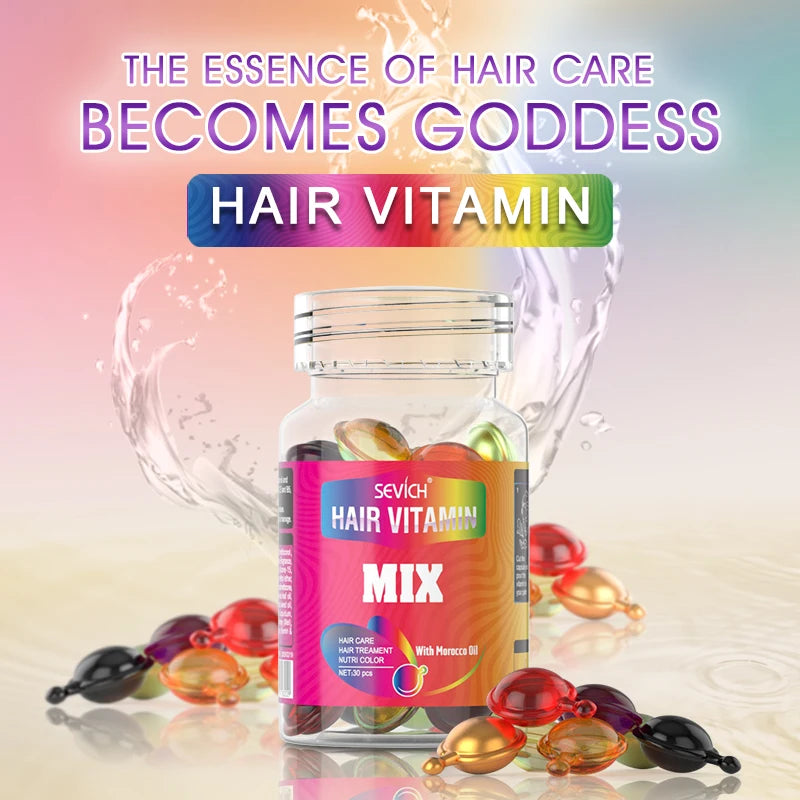 Sevich Mix-cápsula de vitamina para el cabello, aceite para tratamiento del cabello, reparación de cabello liso dañado, suero nutritivo, aceite complejo de queratina