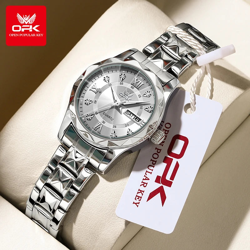 Reloj de mujer OLEVS 6023, reloj de pulsera de lujo para mujer, color dorado, con fecha y día, de acero inoxidable, resistente al agua, de cuarzo