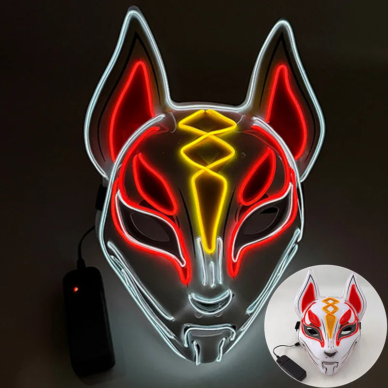 Máscara de Zorro Luminosa de Neón para Hombres, Máscaras de Disfraz Luminosas para Halloween, Brilla en la Oscuridad, Disfraz de Cosplay, Decoración para Fiestas de Disfraces