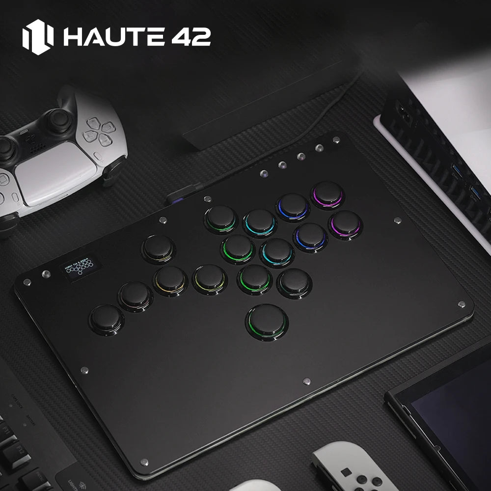 Controlador Arcade sin palanca Haute42 R16 Black Rim, Hitbox, FightStick, Stickless Arcade Stick para PC/PS4/PS5, Hitbox sin palanca