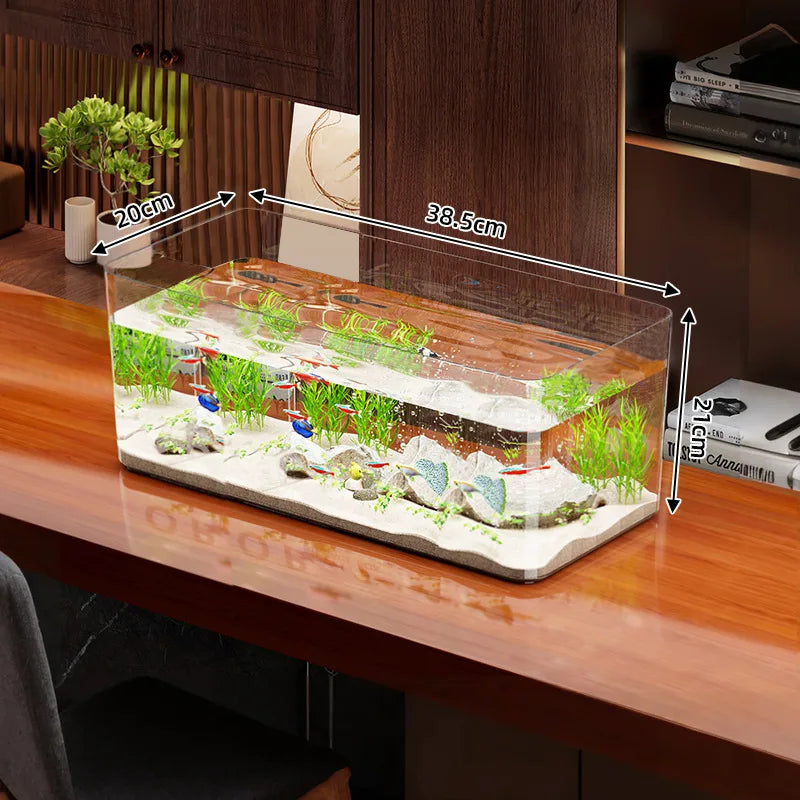 Transparent Aquarium Creative Desktop Fish Tank Tabletop Fish Tank for Office Home Decoration (No Scenery or Stones Included)
