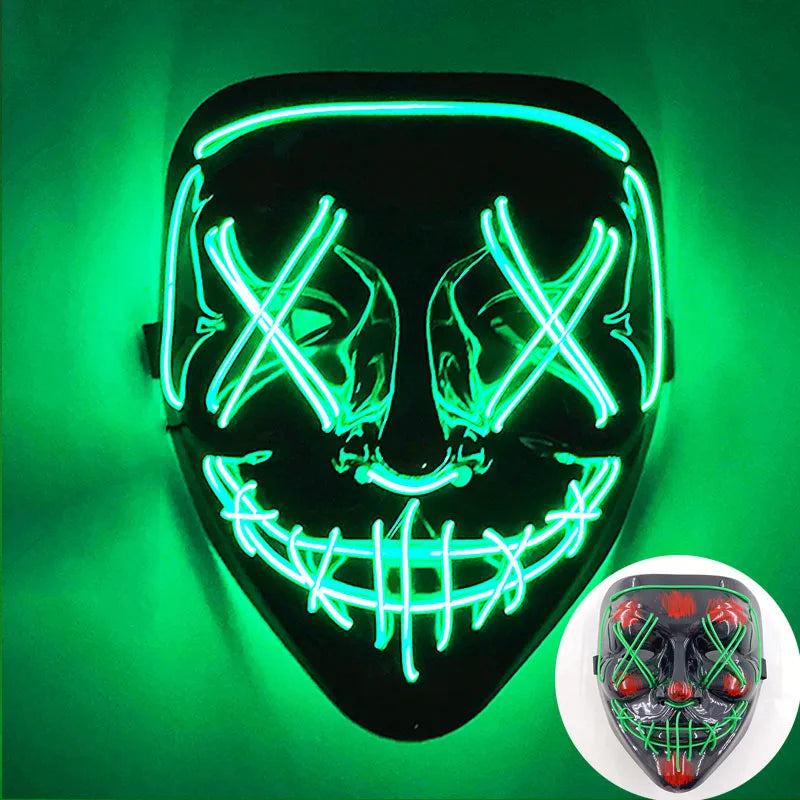 Máscara de Zorro Luminosa de Neón para Hombres, Máscaras de Disfraz Luminosas para Halloween, Brilla en la Oscuridad, Disfraz de Cosplay, Decoración para Fiestas de Disfraces
