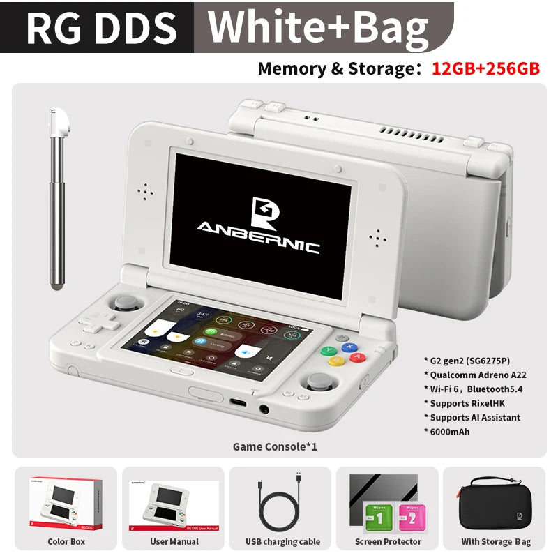 Consola de Juegos Portátil Retro Anbernic RG DDS con Pantalla IPS de 4.7"/4" Doble, Batería de 6000mAh, Android, 16 Juegos, Compatible con Asistente de IA y Streaming