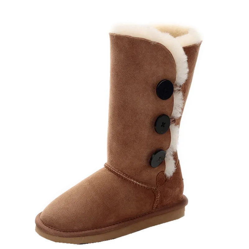 Nueva llegada botas de mujer 2025 botas de cuero clásicas botas de nieve de piel de oveja auténtica para mujer zapatos cálidos de invierno botas