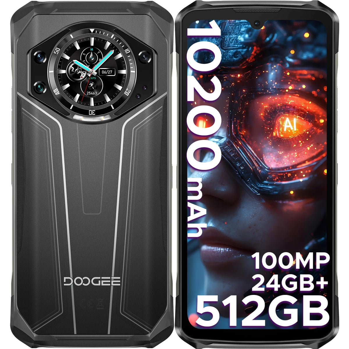 Teléfono resistente DOOGEE S119 32GB RAM + 256GB ROM Pantalla FHD+ de 6,72" 100MP Batería de 10200mAh 33W Pantalla secundaria de 1,32" Smartphone NFC
