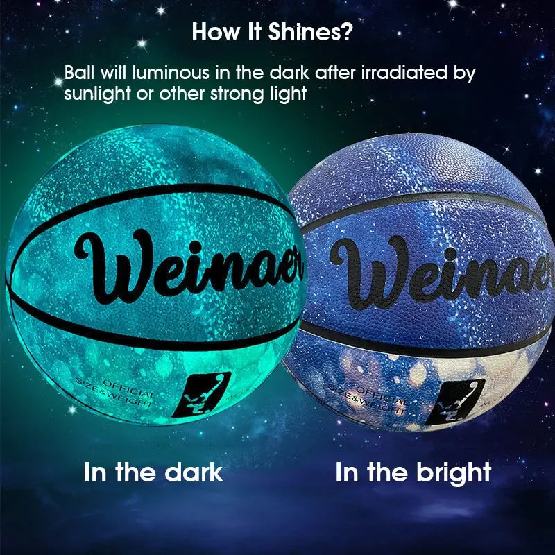 Glow In Night Glow Basketball Tamaño 5 6 7 Tamaño regalo Niños Adulto Estudiante PU Cuero suave Al aire libre Resistente al desgaste y Antideslizante