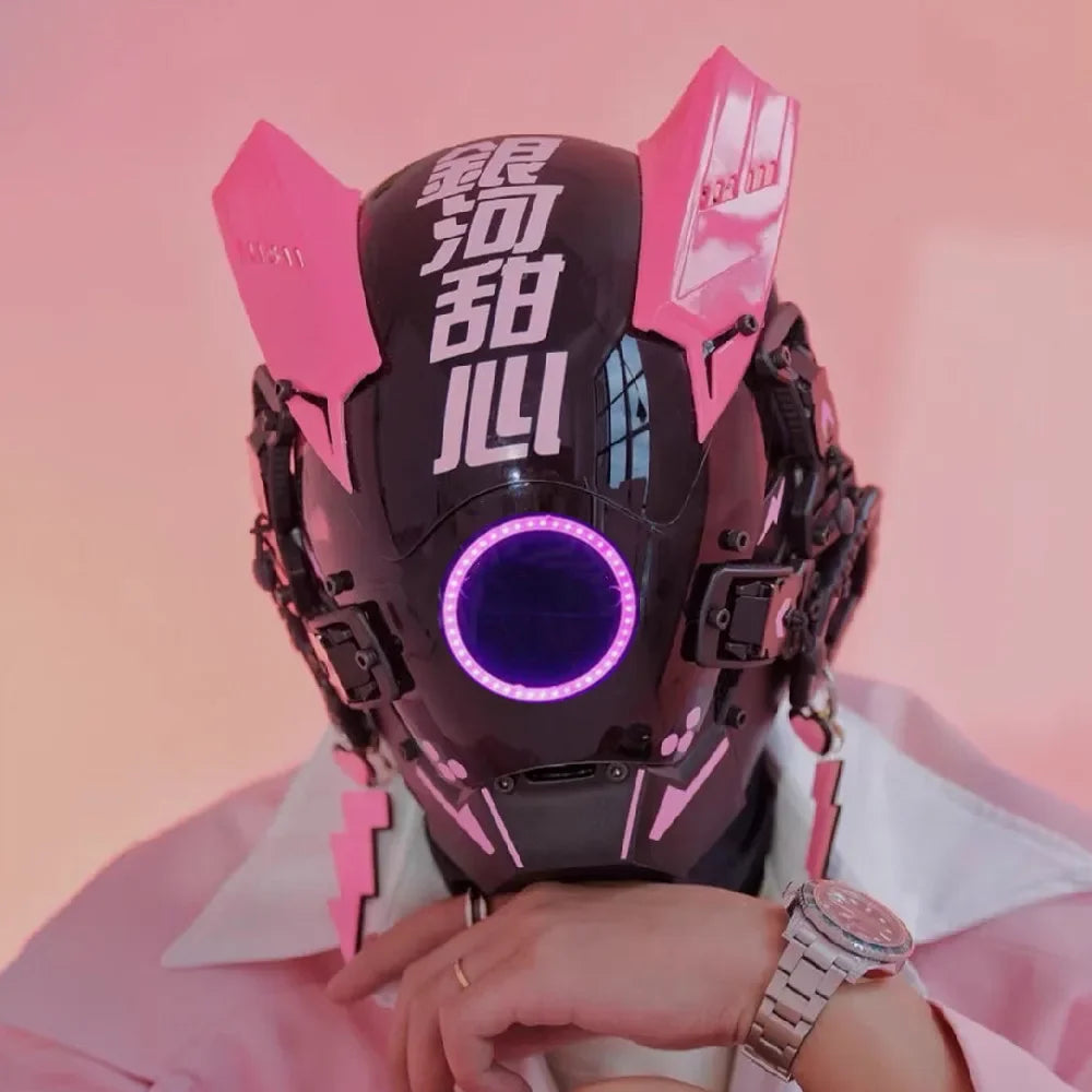 Máscara Cyber punk LED peinado trenza Halloween Navidad juego de rol casco fiesta regalo para adultos ﻿