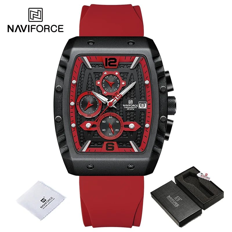 Reloj de cuarzo multifunción NAVIFORCE para hombre, deportivo, resistente al agua, con correa de silicona, calendario y cronógrafo, modelo NF8025