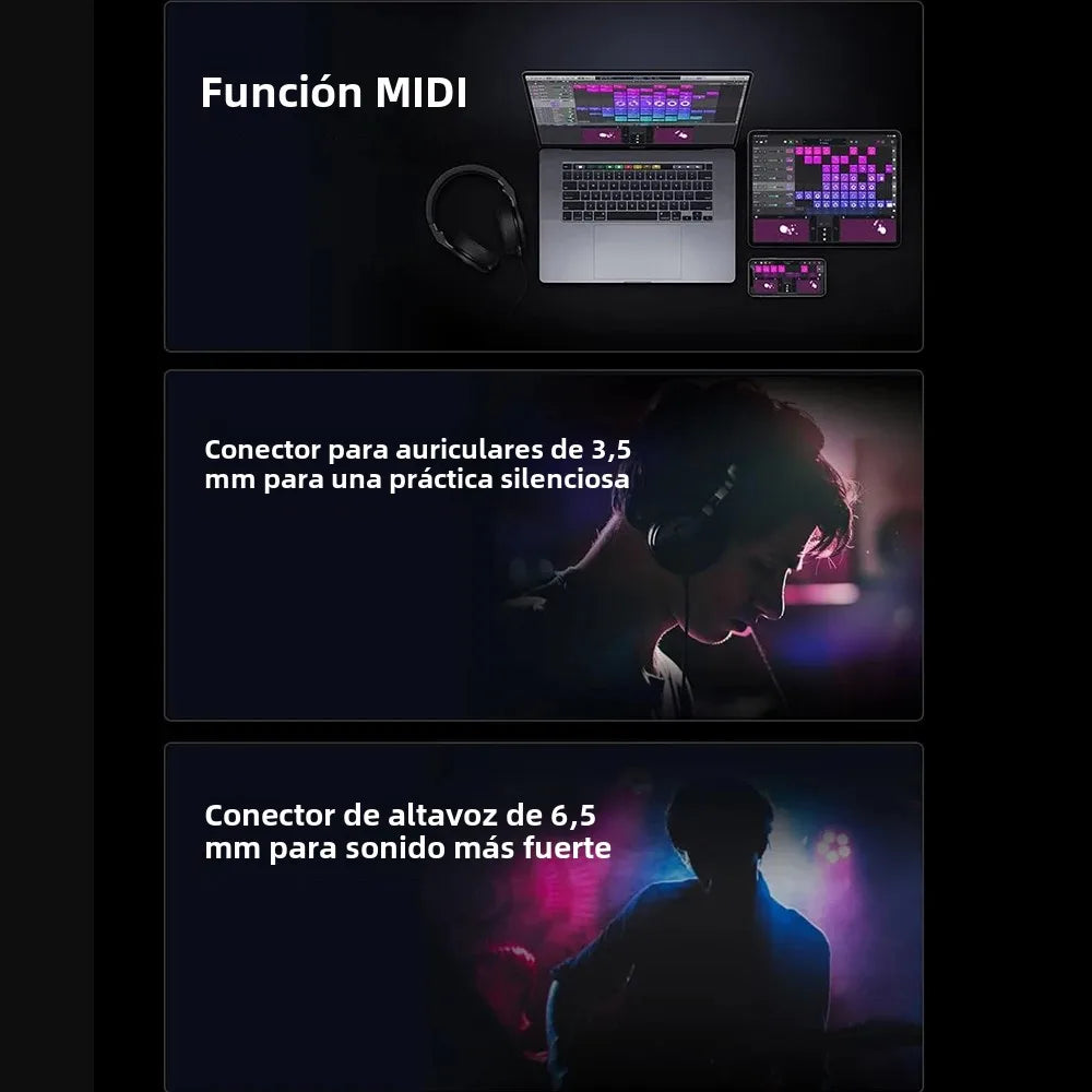 AeroBand Guitarra eléctrica de viaje Cuerda de silicona sin dolor Todo en uno 9 estilos de sonido Bajo acústico con micrófono con altavoz