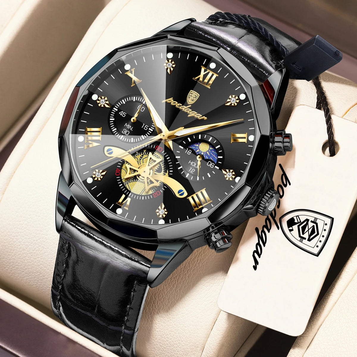 Reloj de cuarzo para hombre POEDAGAR, de lujo, cronógrafo, resistente al agua, luminoso, estilo militar, de piel, para negocios