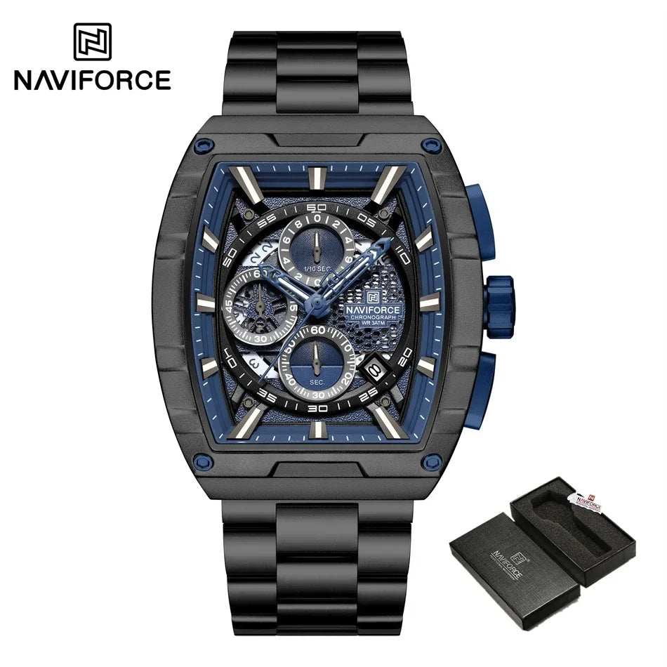 Reloj de cuarzo con cronógrafo para hombre NAVIFORCE, moderno, deportivo, para exteriores, para viajes, original, regalo para hombre, nuevo estilo, diseño Tonneau