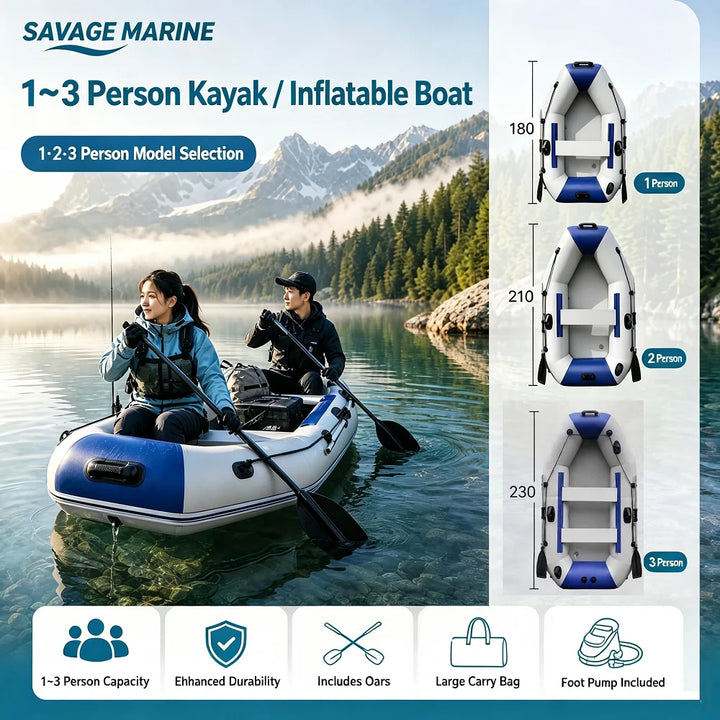 Bote inflable de PVC reforzado, para 1 a 3 personas, kayak inflable para pesca, bote plegable, canoa para deportes acuáticos al aire libre, pesca y rafting.