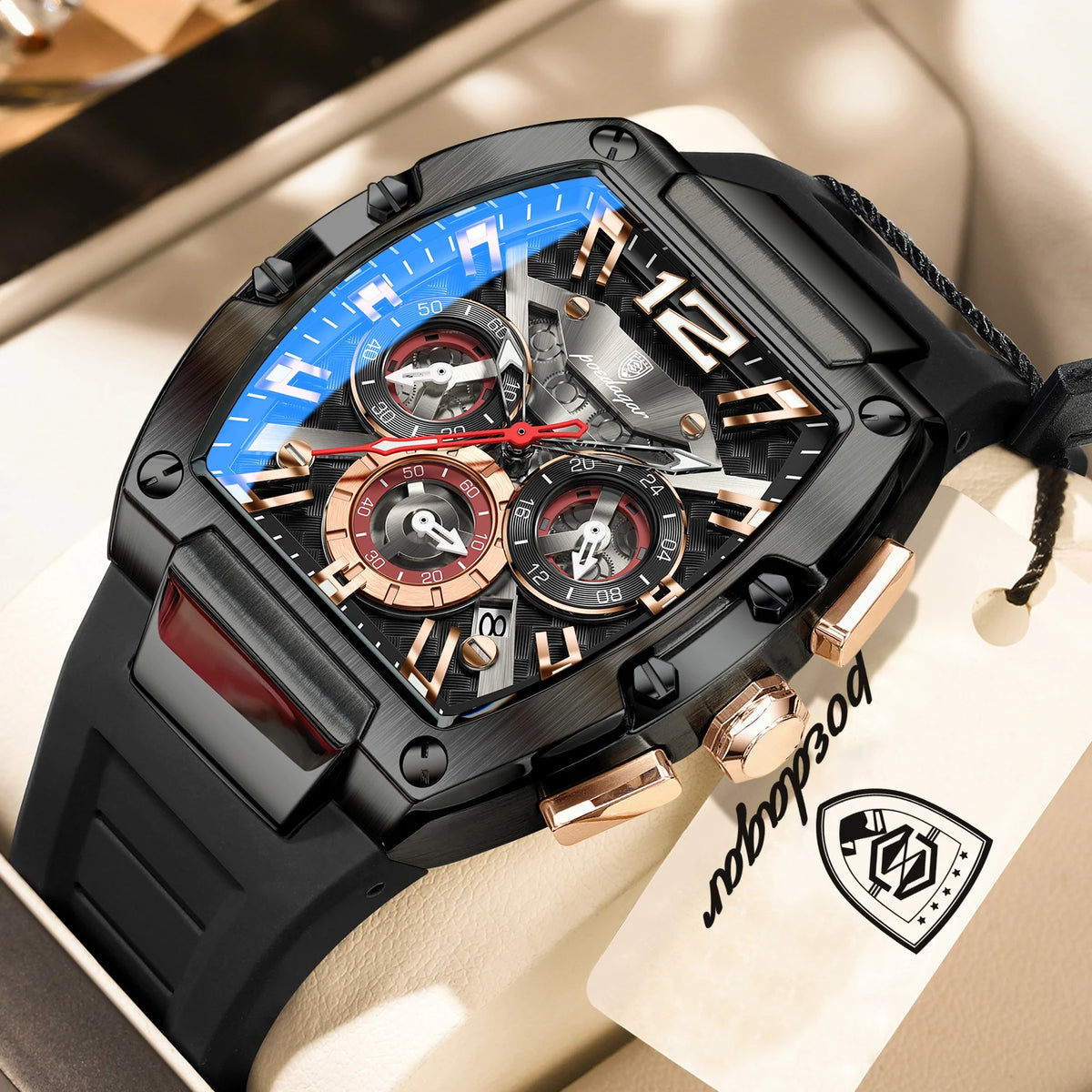 Reloj de hombre original de moda POEDAGAR, luminoso, impermeable, con fecha, deportivo, cronógrafo, de cuarzo y correa de silicona