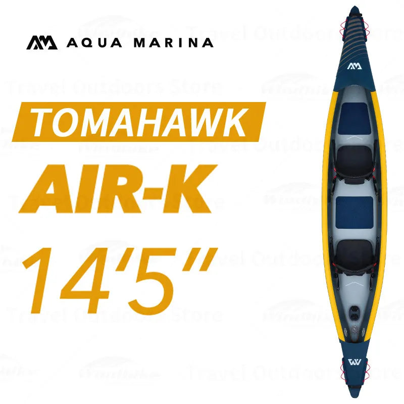 AQUA MARINA Bote Inflable para Remar, Canoa para 1-3 Personas, Doble Capa de PVC Reforzado, con Juego de Asientos Inflables, Kayak TOMAHAWK
