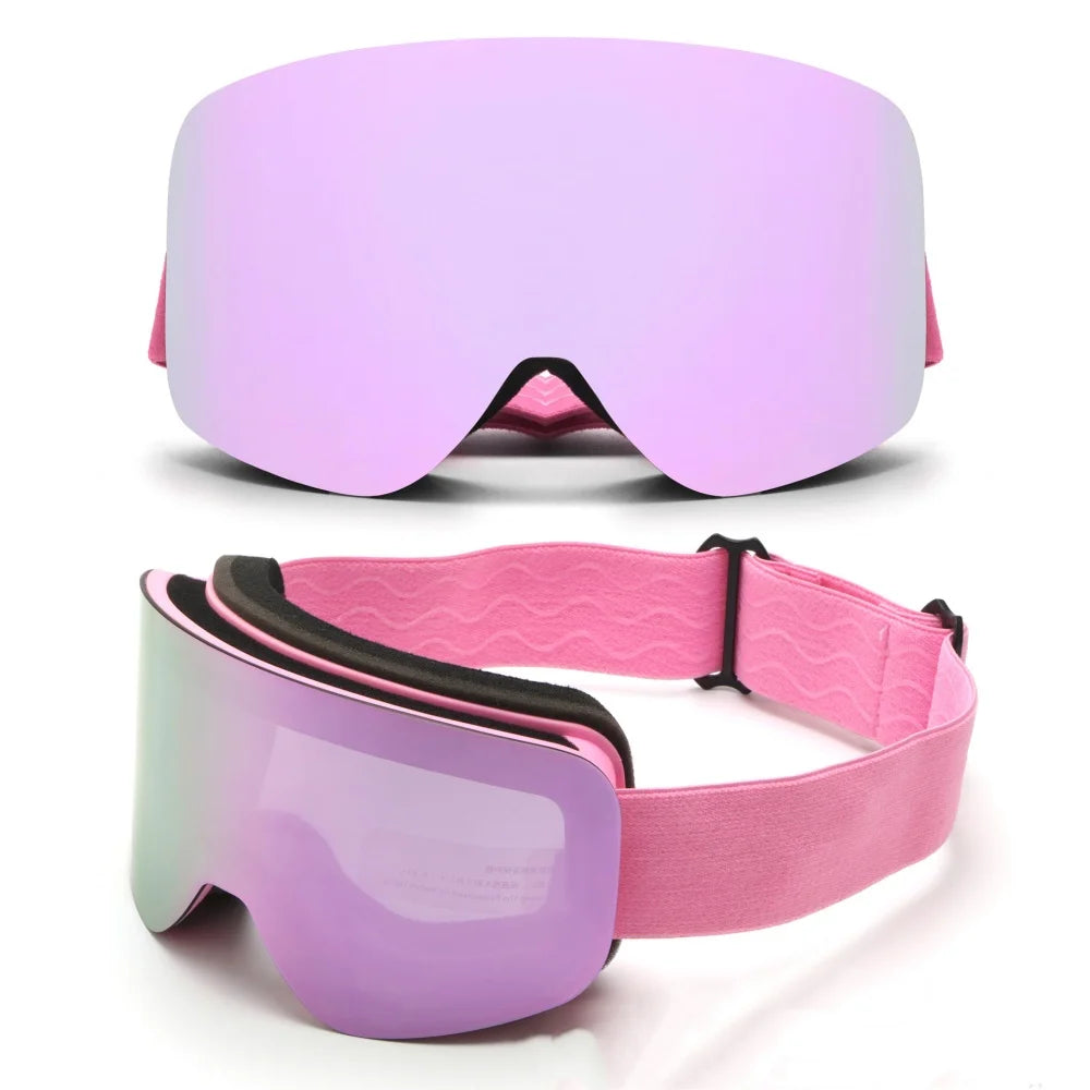 Gafas de esquí con doble capa antivaho, visión nítida HD, protección contra el viento y rayos UV400, compatibles con casco, ideales para deportes de invierno al aire libre.
