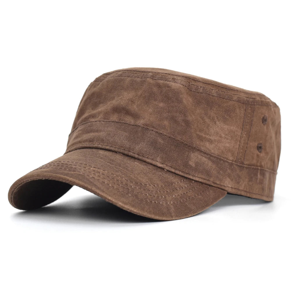 Gorra militar de lona encerada para hombre, impermeable, estilo cadete, diseño único, gorra vintage de copa plana