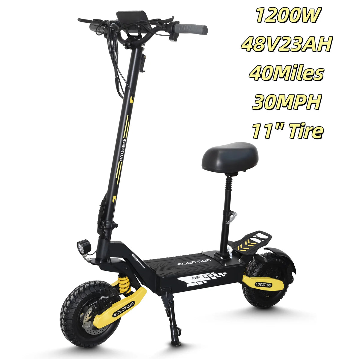 Patinete eléctrico todoterreno plegable negro con asiento y ruedas sin cámara de 11"