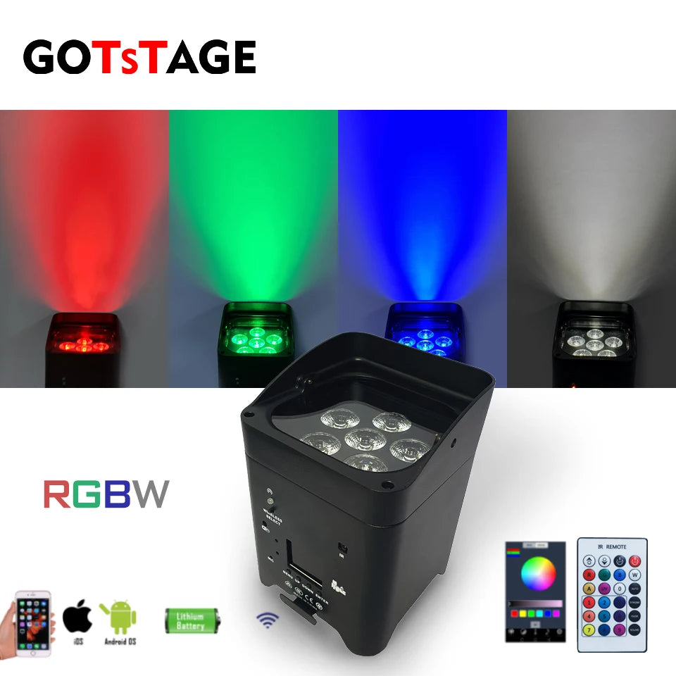 1/4 piezas de luz Par LED inalámbrica con control remoto RGBAW+UV de 6x18W 6 en 1, móvil para discoteca, KTV, bar, luces de Navidad y lámpara de escenario