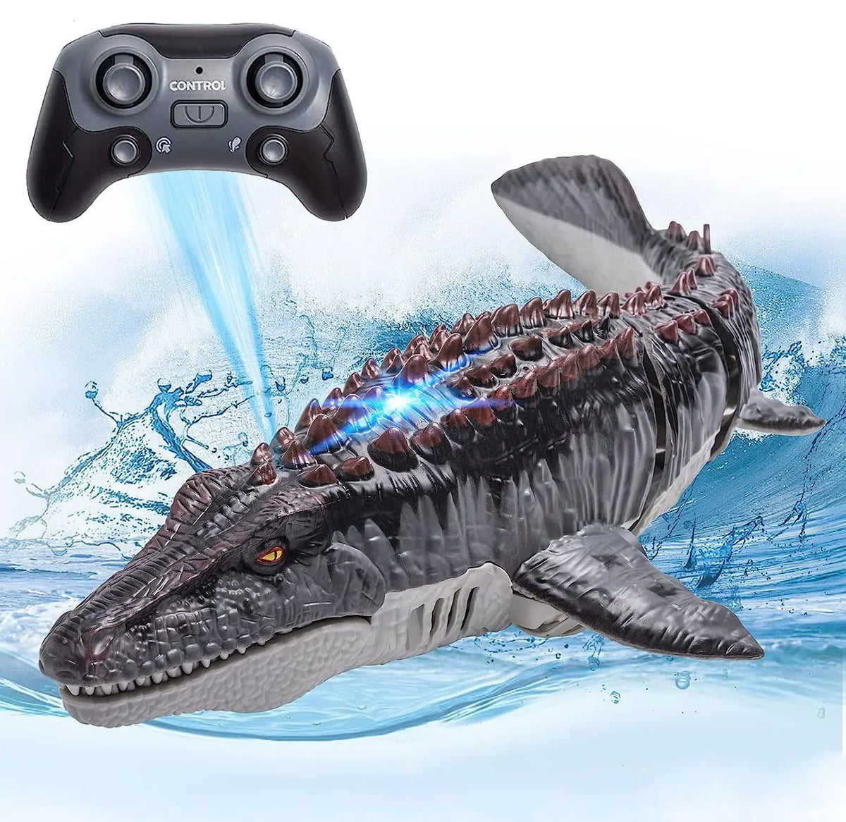 Juguete de barco de dinosaurio Mosasaurus RC, control remoto de 2.4GHz, barco de animal acuático eléctrico para niños, piscina al aire libre, regalo de cumpleaños de verano para niños