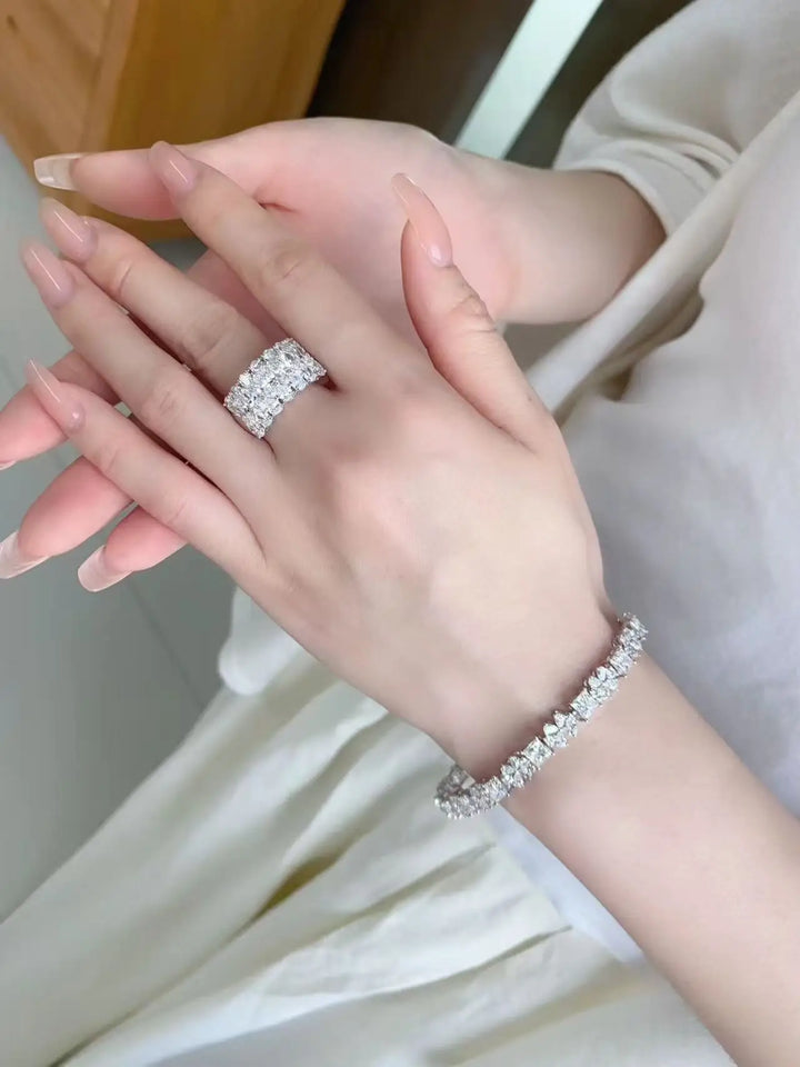 Pulsera de tenis con diamantes cultivados en laboratorio de 11.15ct en corte princesa, redondo y pera, de oro blanco macizo de 18K, D VS, regalo de aniversario para ella.