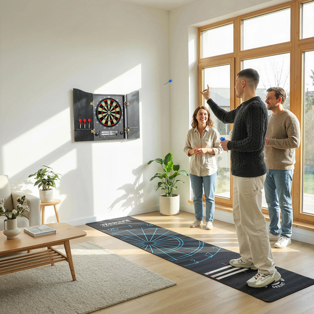 Sportnow Electronic Dart Board with 6 Soft Tip Darts and 24 Replacement Tips 2 Led Screens Voice Announcements up to 8 Players Wall Dart Board with 25 Games 202 Variations Wooden Doors