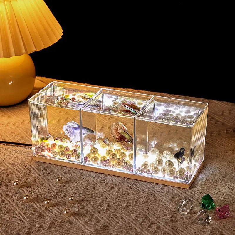 Acuario decorativo de acrílico para peces de pelea, pecera pequeña, acuario de escritorio transparente, acuario creativo de múltiples compartimentos para bricolaje