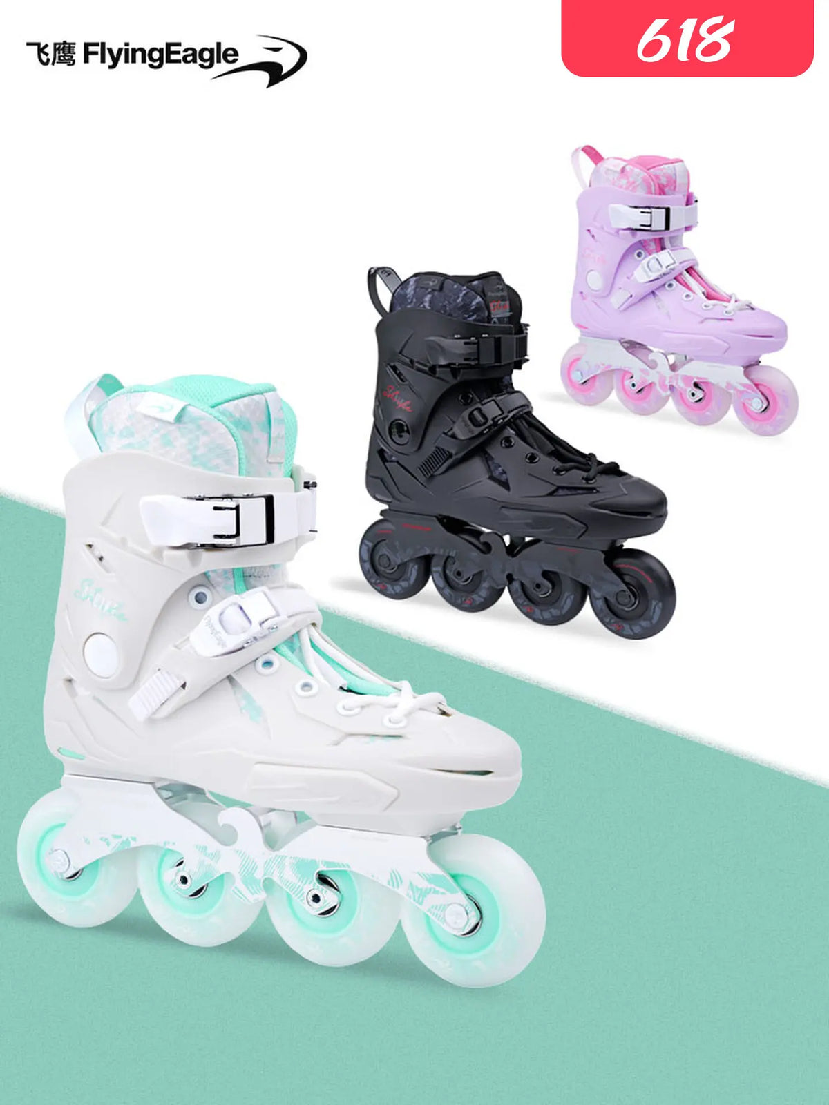 Patines en Línea FlyingEagle X3 Freestyle para Adultos, Principiantes y Profesionales, Patines de Slalom de 4 Ruedas Ajustables, Diseño Plano Banana
