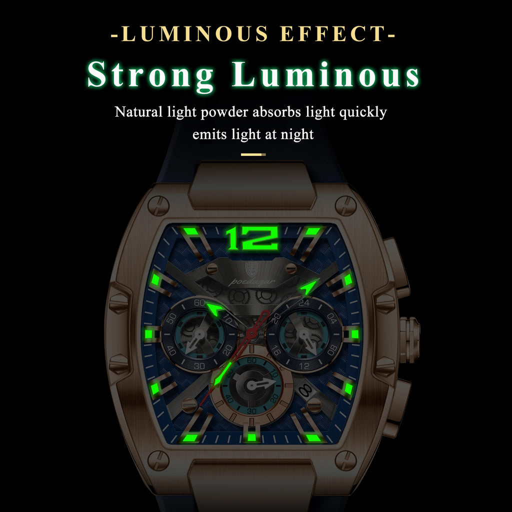 POEDAGAR Top Fashion Men Watch Luminous Waterproof Date Sports Man Clock Chronograph Silicone Quartz Casual Men's Watches Reloj