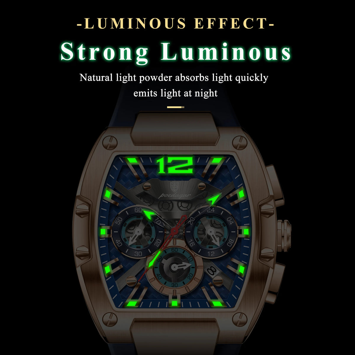 POEDAGAR Top Fashion Men Watch Luminous Waterproof Date Sports Man Clock Chronograph Silicone Quartz Casual Men's Watches Reloj