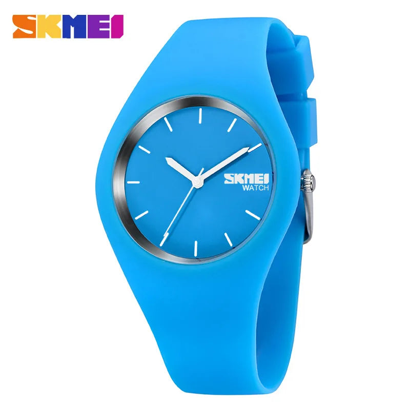 SKMEI Women Watches Man Silicone Strap 3Bar Waterproof Clock Quartz Wristwatches For Lady Fashion Casual Watch Female Gift 9068