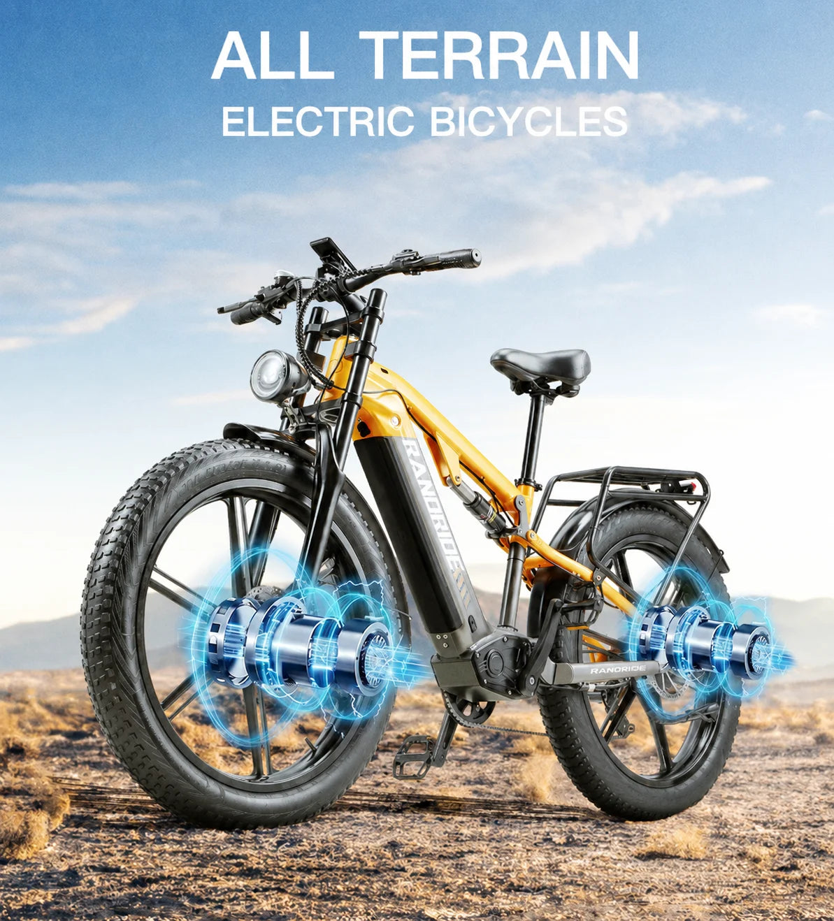 Bicicleta eléctrica de montaña para adultos RANDRIDE YX80M-2, potentes motores duales, batería de litio de largo alcance de 48V 20AH, cuadro de aleación de aluminio, ebike con neumáticos gruesos de 26*4.0, bicicleta eléctrica todoterreno