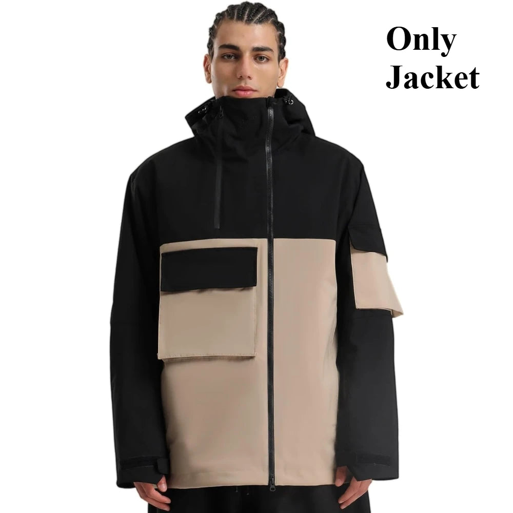Chaquetas de snowboard con bolsillo súper grande para hombre, abrigos de esquí holgados y transpirables, Tops de invierno Unisex con aislamiento impermeable, Sudadera con capucha con cremallera