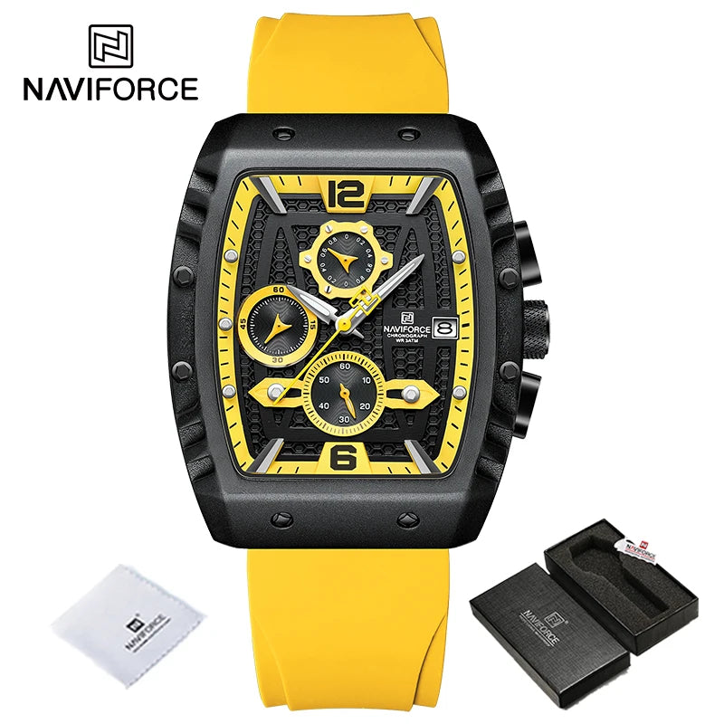 Reloj de cuarzo multifunción NAVIFORCE para hombre, deportivo, resistente al agua, con correa de silicona, calendario y cronógrafo, modelo NF8025