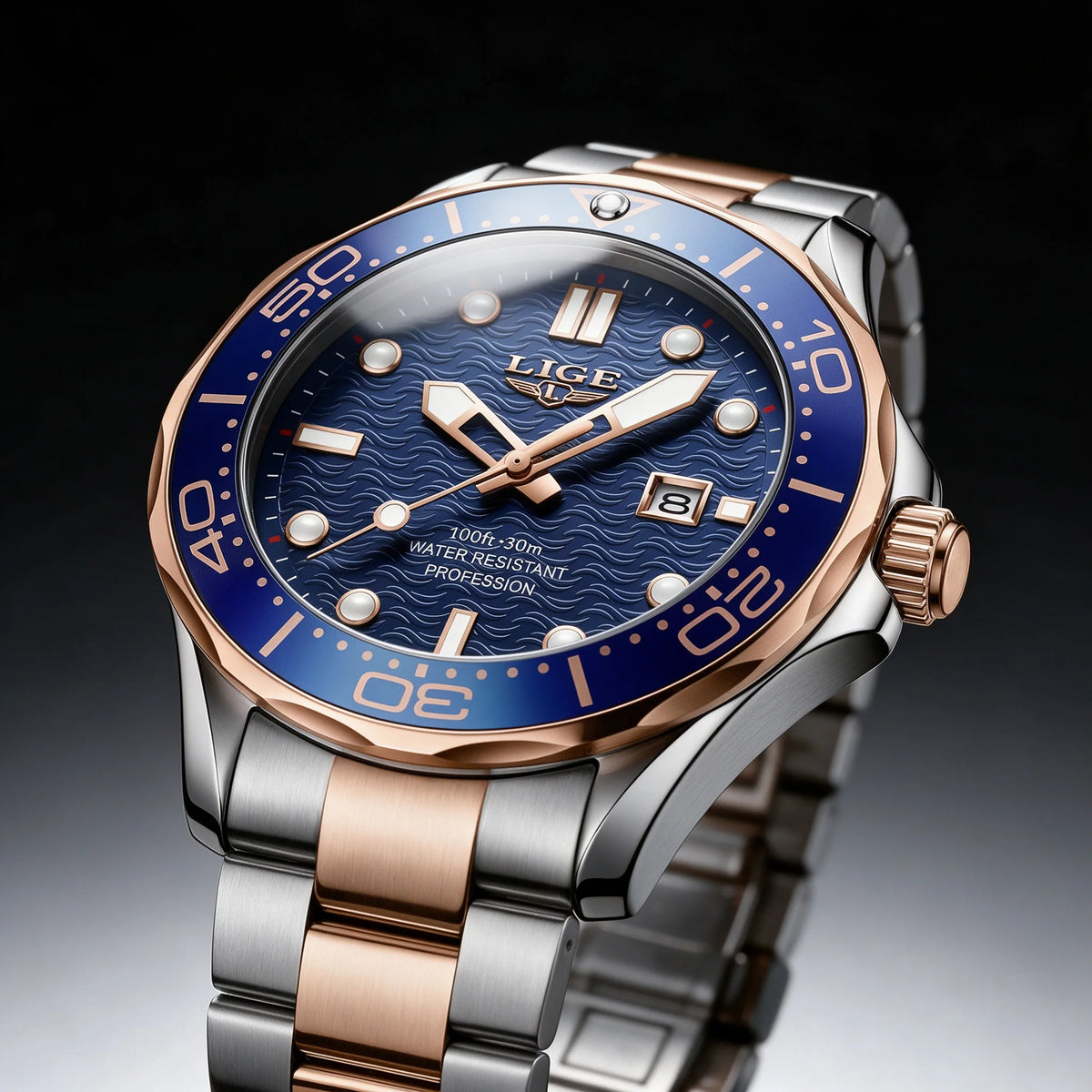 LIGE Classic Quartz Watch for Men Rotating Bezel Luminous Calendar Business Men's Watches Stainless Steel Man Wristwatch+Box