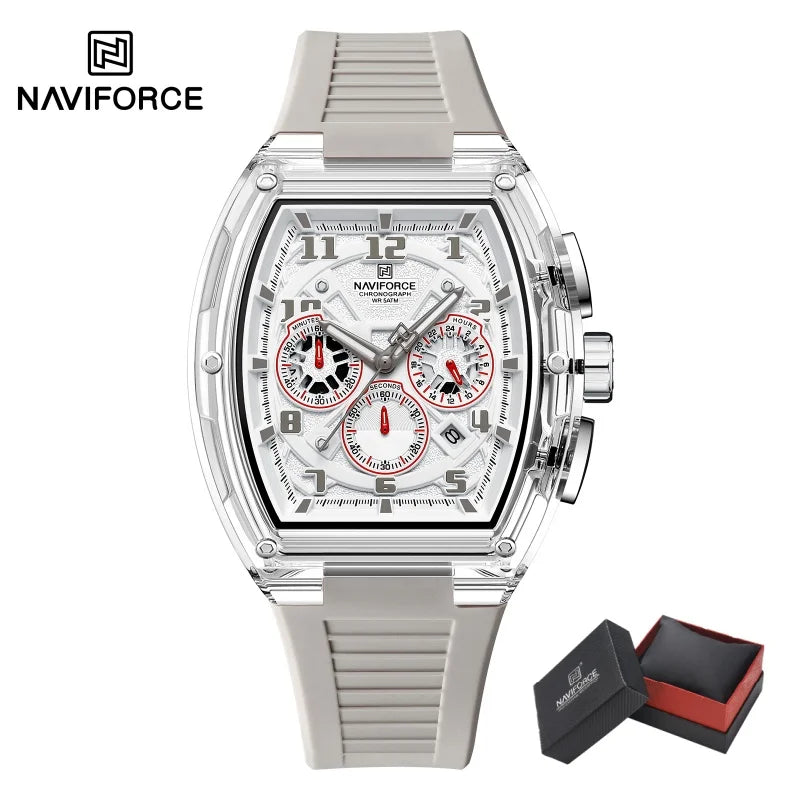 Reloj de cuarzo a la moda NAVIFORCE para hombre, cronógrafo, resistente al agua 50M, luminoso, correa de silicona, reloj deportivo para estudiante, uso diario