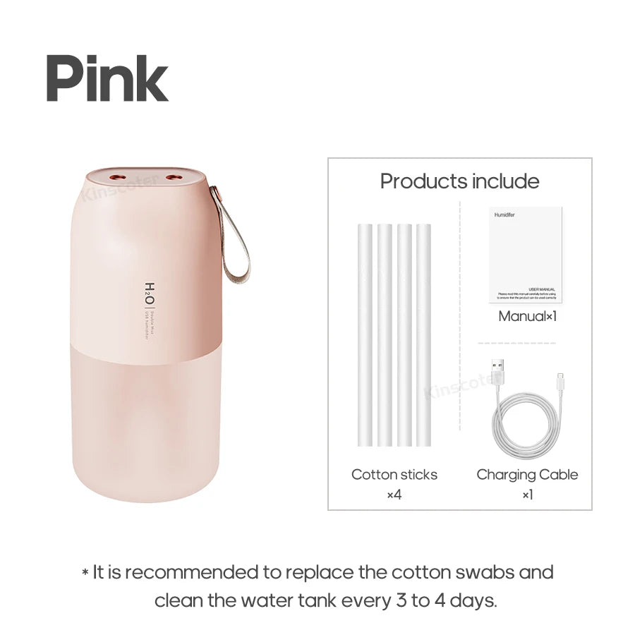 Humidificador de aire ultrasónico KINSCOTER, difusor rociador USB con batería de 300ml y 2000mAh, lancia de niebla de agua suave para el hogar y la Oficina