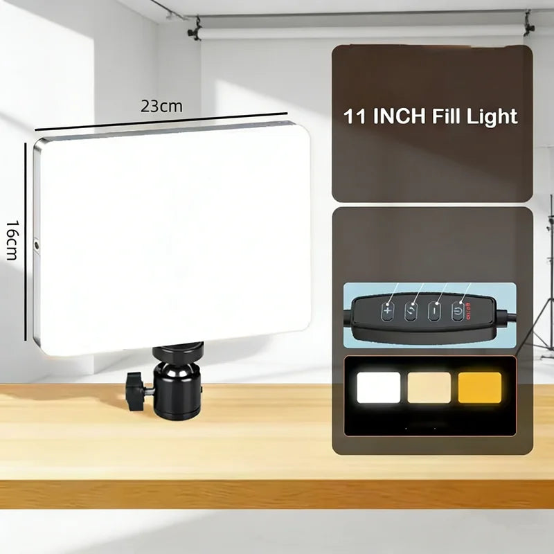 FANGTUOSI Panel de Luz LED de 11 Pulgadas 2700K-6500K, Iluminación Fotográfica Portátil, Luz de Relleno para Video y Fotografía