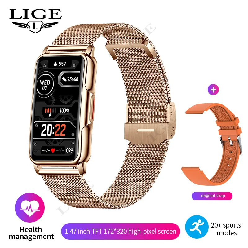 Reloj inteligente LIGE para mujer y hombre, pulsera deportiva de 1.47 pulgadas con pantalla táctil completa, monitor de ritmo cardíaco y fitness, nuevo brazalete inteligente para exteriores 2025