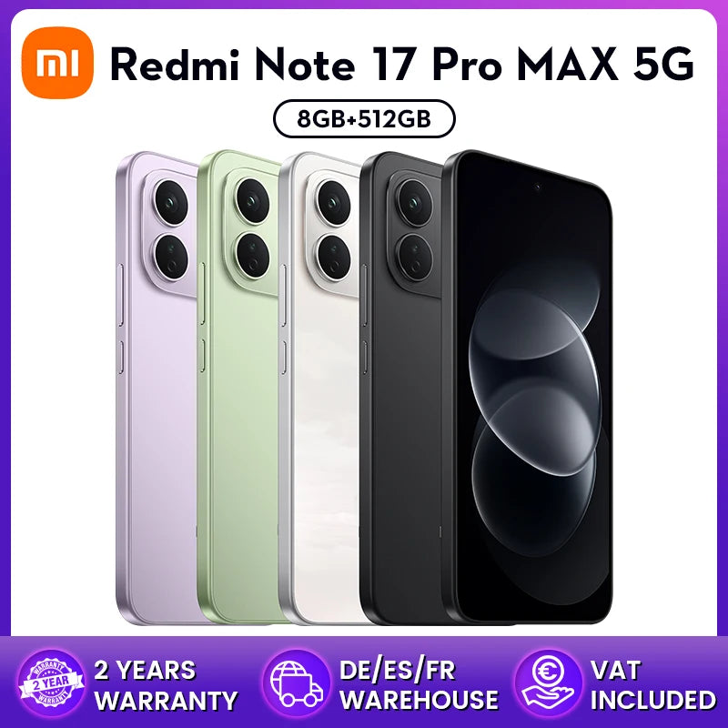 Global Version Redmi Note 17 Pro Max 5G Smartphone 5G 6.83' AMOLED Display 100W HyperCharge 10000mAh Battery Powerful Snapdragon 6 Gen 5 AI Ultra-Clear Imaging System IP66 IP68 IP69 IP69K