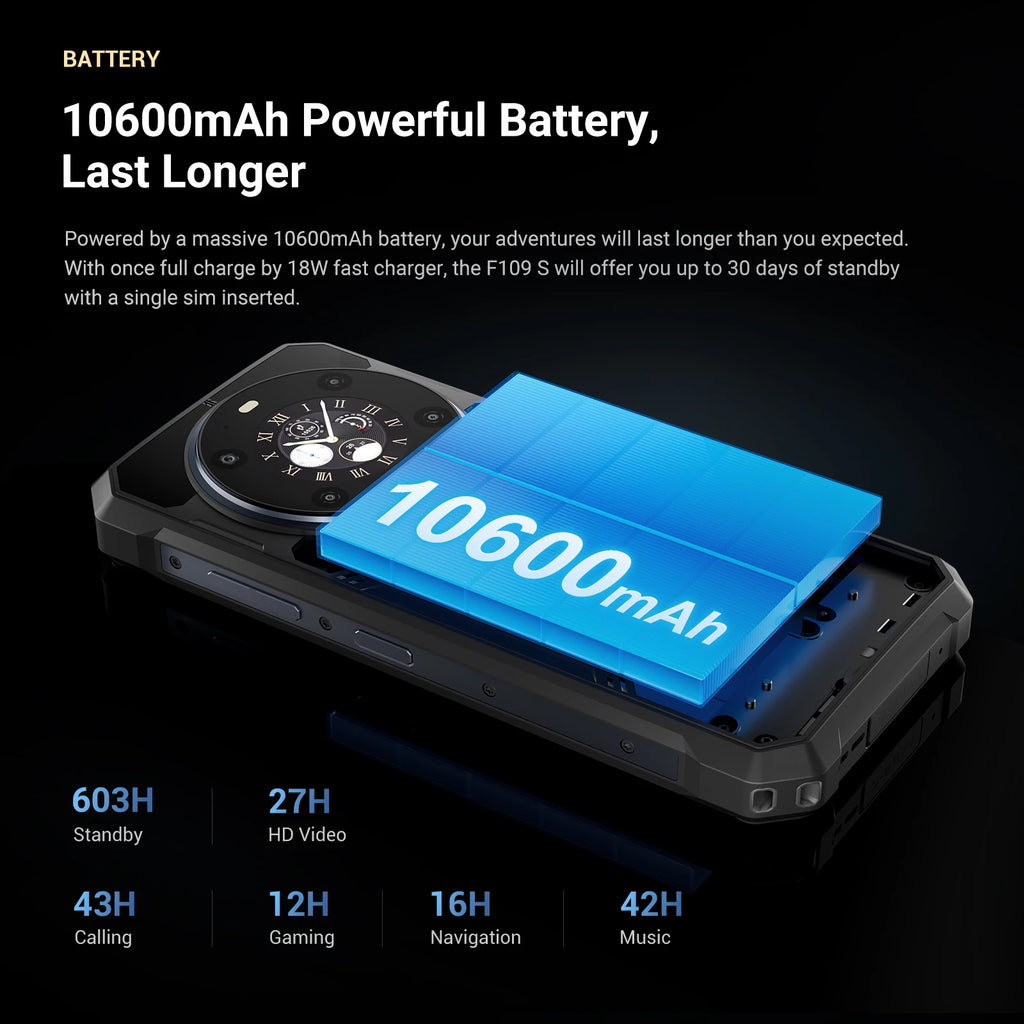 [Enviado desde Europa] FOSSIBOT F109S Teléfono robusto 4G, pantalla HD+ de 6,75 pulgadas, 24(8+16)GB RAM + 256GB ROM, MediaTek Helio G81 4G, batería de 10600mAh, carga rápida de 18W, cámara de 50MP+16MP, pantalla trasera de 1,32 pulgadas, Android 15, NFC