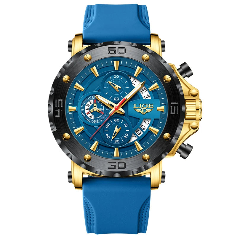 Nuevo reloj deportivo original LIGE para hombre, resistente al agua, luminoso, con cronógrafo y fecha, reloj de cuarzo con correa de silicona