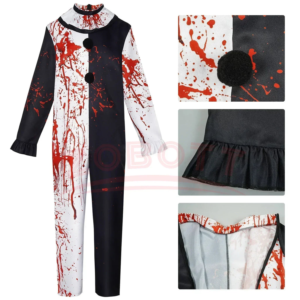 Película arte el payaso Cosplay disfraz máscara sangrienta para hombres mujeres fiesta Terrifier 2 arte el payaso Cosplay mono disfraz de Halloween