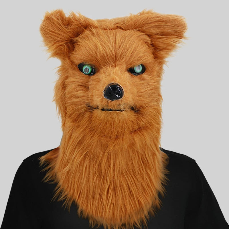 Máscara de zorro de felpa con boca móvil para Halloween, máscaras de cabeza completa de perro y Lobo, máscara de Animal realista, accesorios de disfraces de fiesta de Halloween