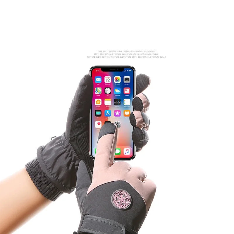 Guantes de Invierno Unisex para Snowboard y Esquí, de Cuero PU Antideslizante, con Pantalla Táctil, Impermeables, para Motociclismo, Cálidos, de Forro Polar