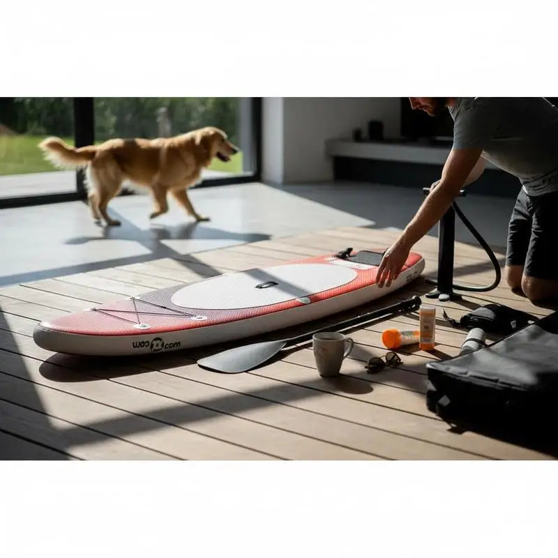 Set de Tabla SUP Inflable Color Rojo 300 x 76 x 10 cm, Modelo Compacto y Ligero de Gran Maniobrabilidad, Equipo de Paddle Surf Ideal para Principiantes y Paseos Recreativos en Aguas Tranquilas