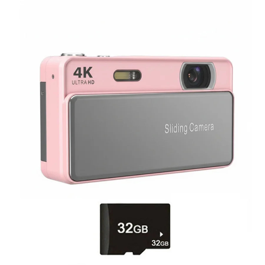 Cámara Digital CCD 4K con Zoom 16X, Cubierta Deslizante Retro, Cámara de Bolsillo Portátil para Vlogs, Ideal para Estudiantes y Fotografía de Viajes ﻿