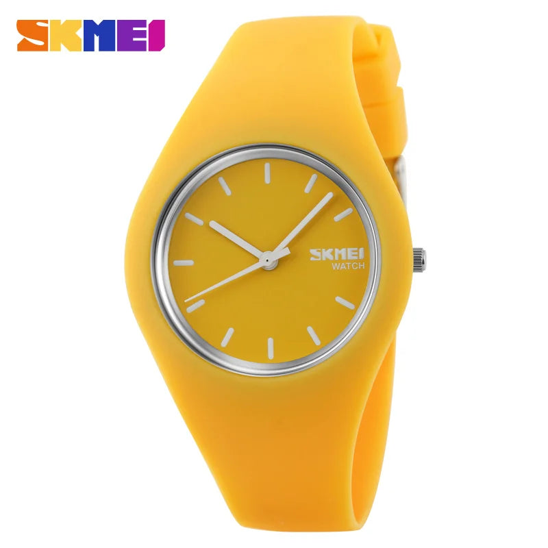 SKMEI Women Watches Man Silicone Strap 3Bar Waterproof Clock Quartz Wristwatches For Lady Fashion Casual Watch Female Gift 9068