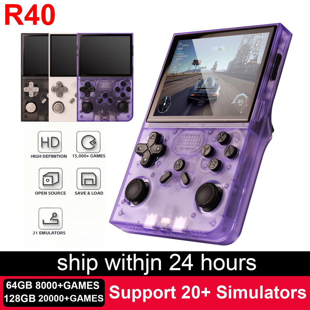 Consola de videojuegos retro portátil R40 de 128 GB, sistema Linux, pantalla IPS de 3,5 pulgadas, reproductor de videojuegos de bolsillo, regalo para niños