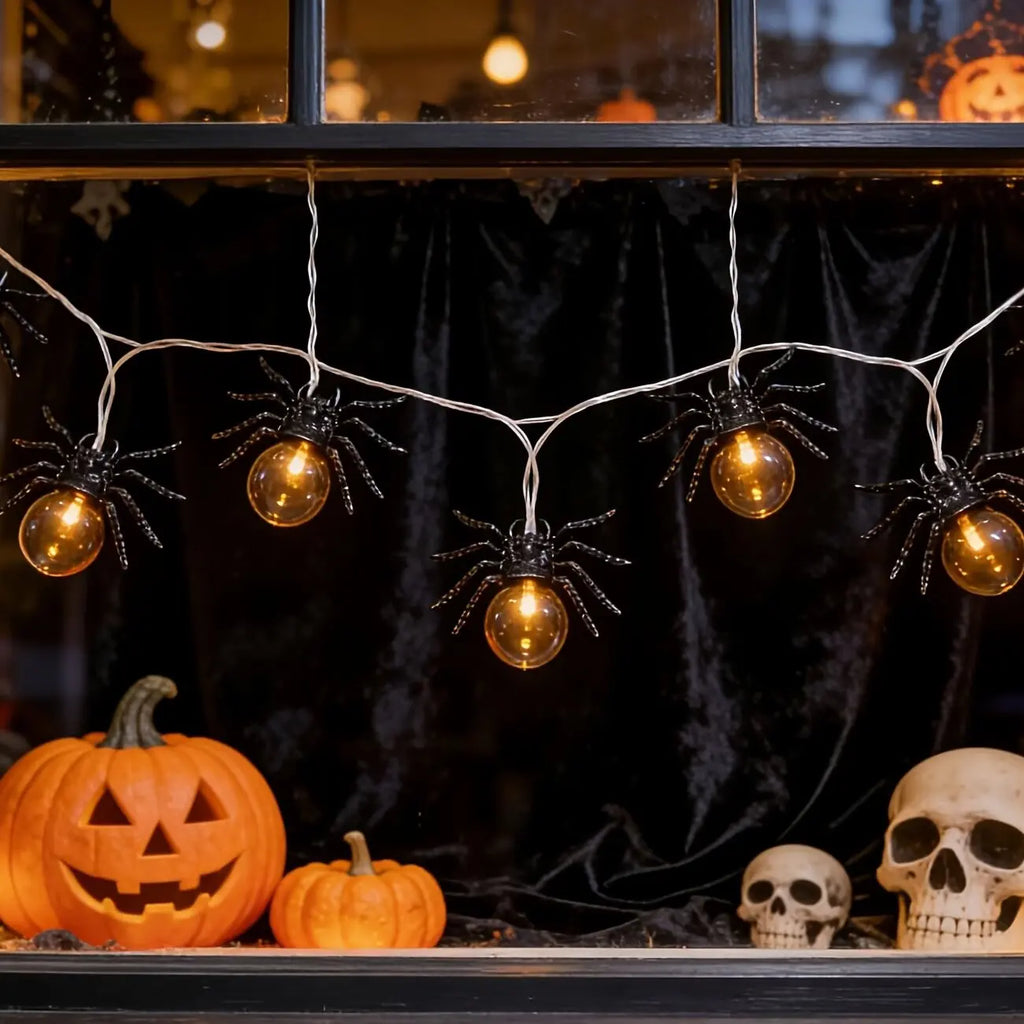 Guirnalda de Luces LED con Forma de Araña, 10 LED, Decoración de Halloween, Luces de Hadas a Pilas para Fiestas, Casas Encantadas, Interiores y Exteriores